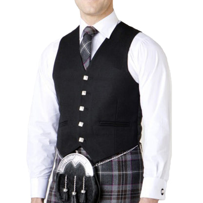 TRUESAGA - Scottish Black Argyll Kilt Jacket Finest Quality Barathea Wool Fabric With 5 Button Vest