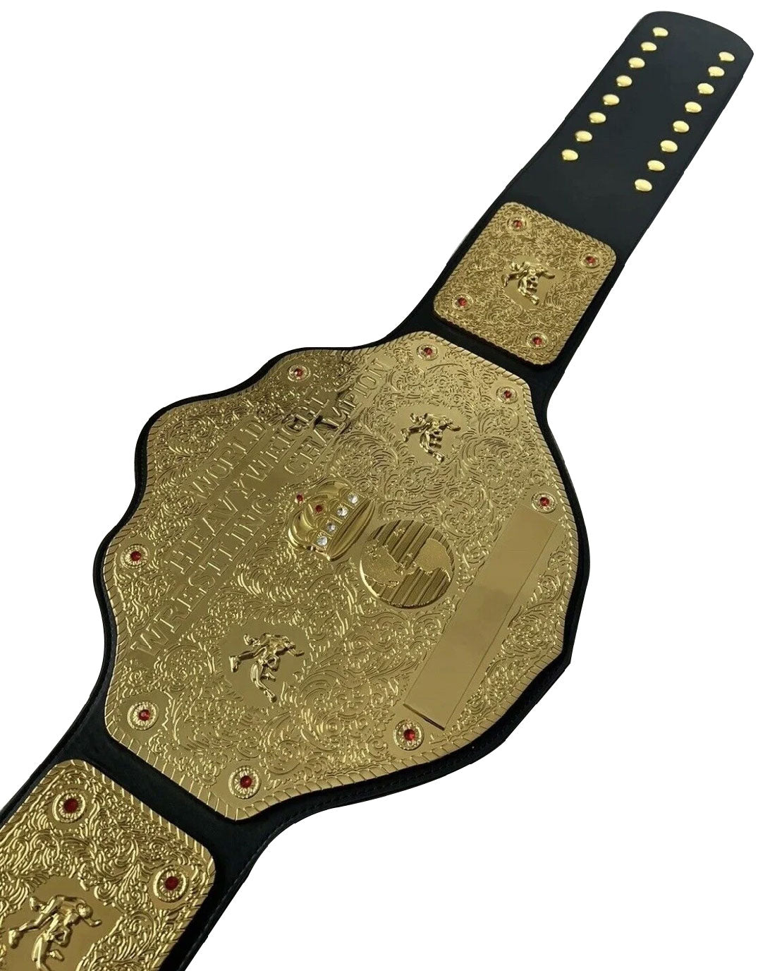TRUESAGA - Big Gold Wrestling Championship Belt Class One Replica - Adult Waist Size Up to 46" - 2mm Metal Plate Genuine Leather Base