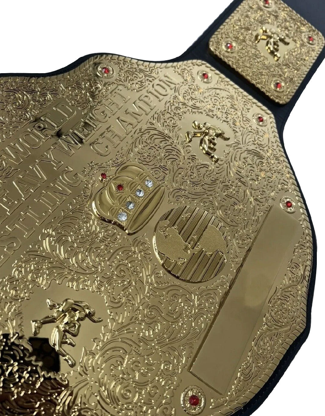 TRUESAGA - Big Gold Wrestling Championship Belt Class One Replica - Adult Waist Size Up to 46" - 2mm Metal Plate Genuine Leather Base