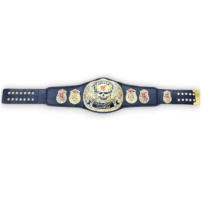 TRUESAGA - Smoking Skull Wrestling Championship Belt Class One Replica - Adult Waist Size Up to 46" - 2mm Metal Plate Genuine Leather Base