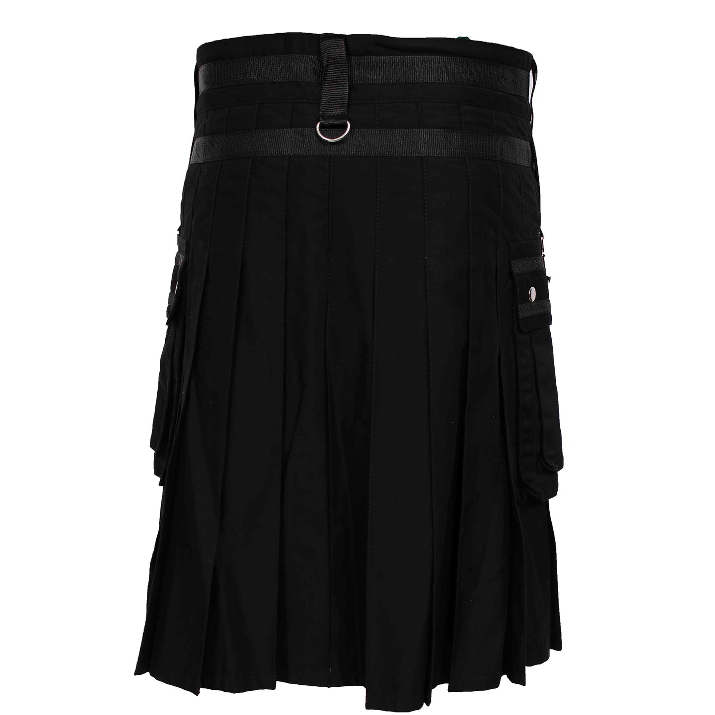 TRUESAGA - Black Deluxe Utility Fashion Kilt with Chain 100% Cotton 16-oz